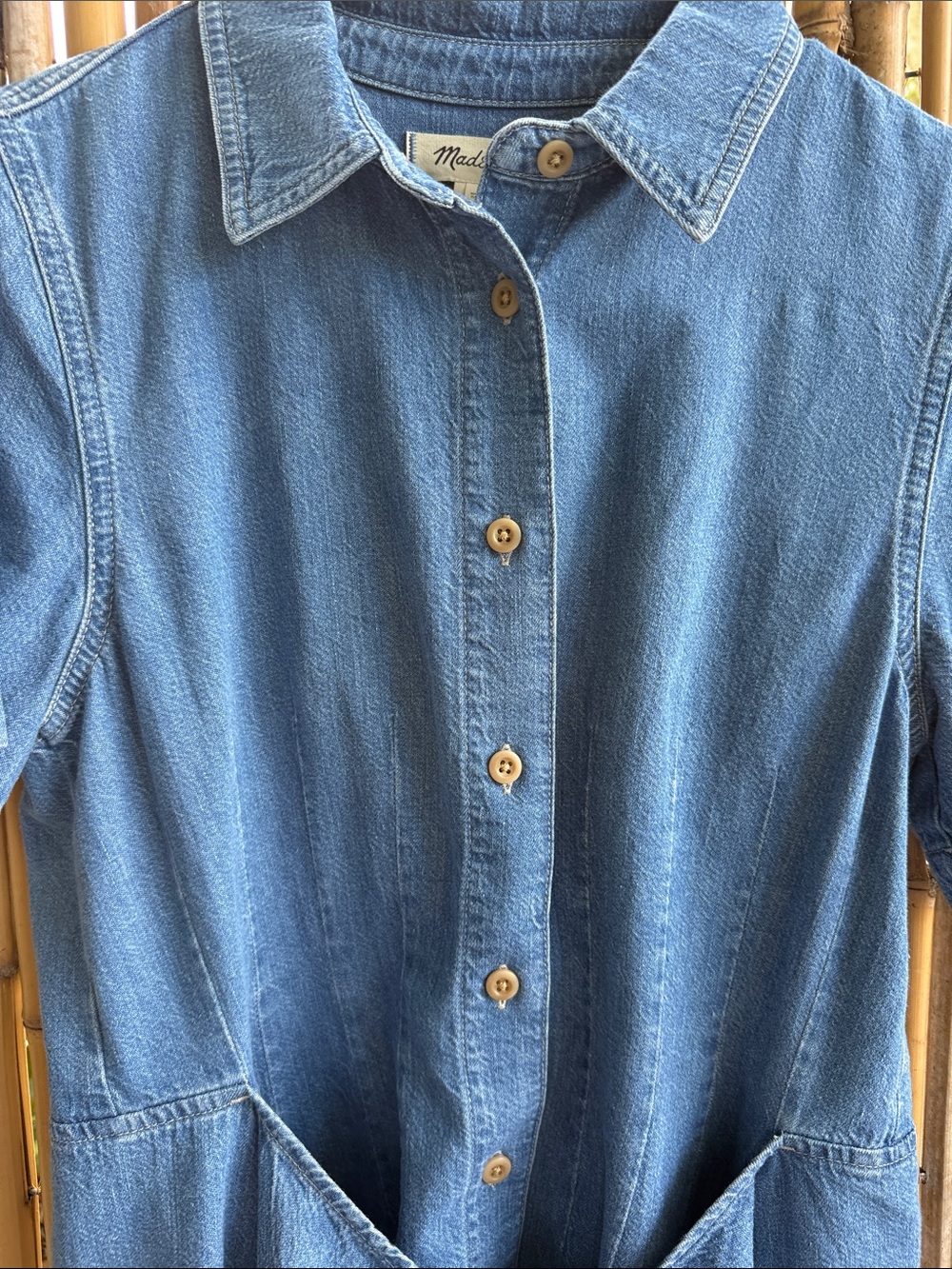 Madewell Blue Denim Button-Front Dress with Tie Waist - Picture 3 of 7